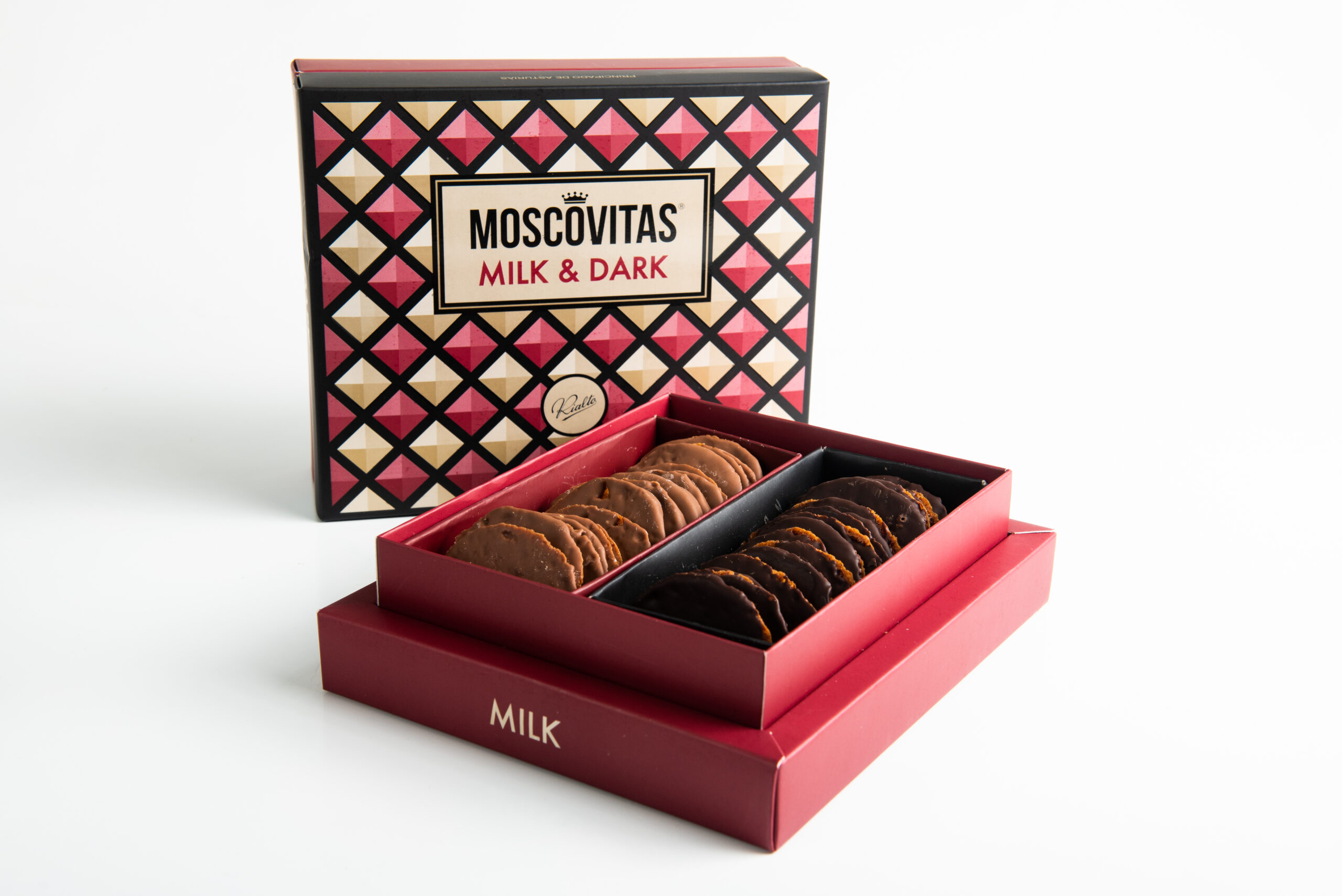 Moscovitas Mixtas 320 g · Chocolate con Leche y Negro Moscovitas mixtas de almendra chocolate con leche y negro 320 g