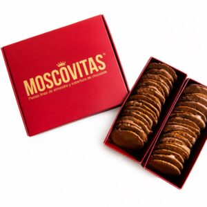 Moscovitas Rialto Clásicas de Almendra y Chocolate 250 g en caja roja con bandejas