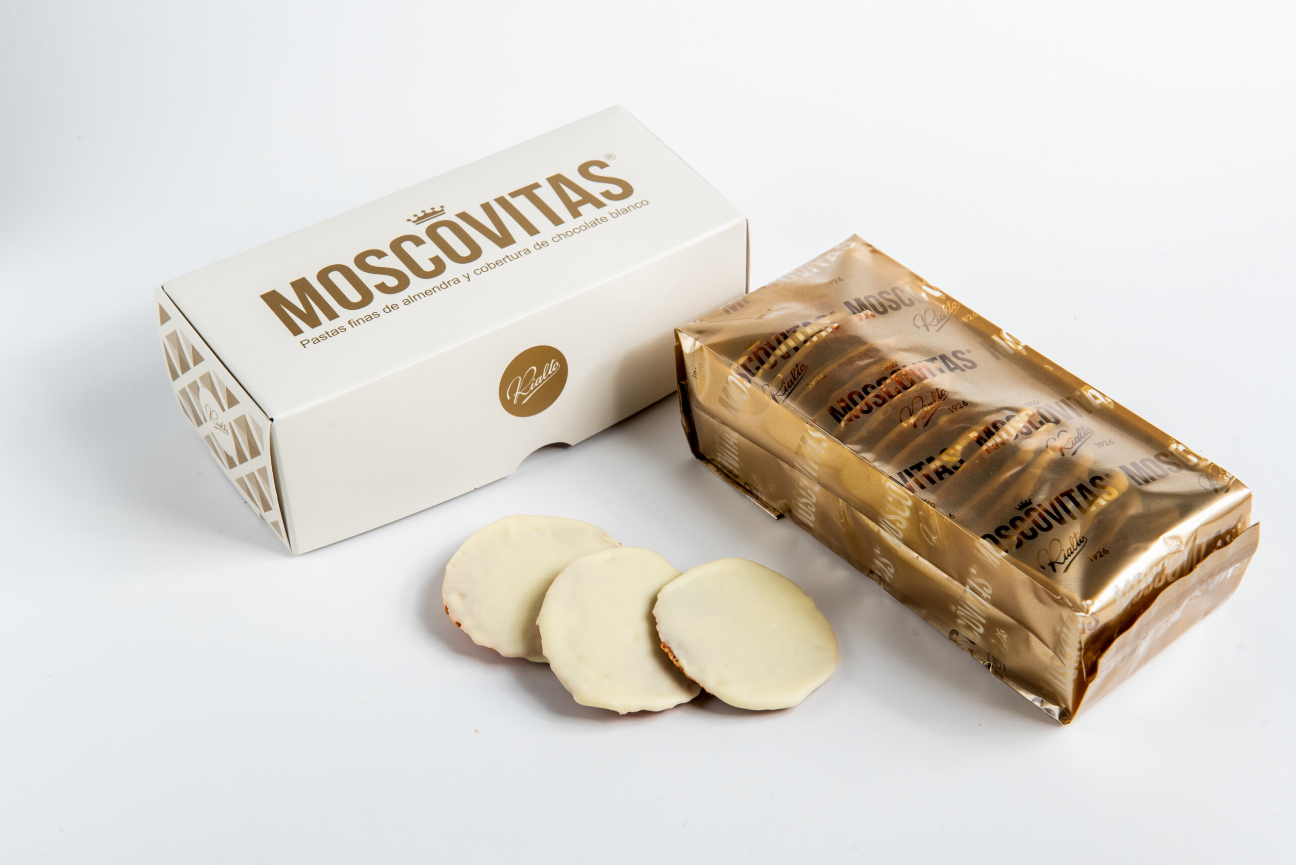 Moscovitas Chocolate Blanco 160 g · Pastas de Almendra Moscovitas de Almendra con Chocolate Blanco 160g