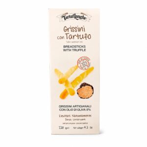 Grissini con Tartufo TartufLanghe en estuche blanco sobre fondo blanco