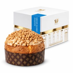 Panettone Chococaramel De Vivo 1 kg con cobertura de chocolate blanco, caramelo y caja regalo