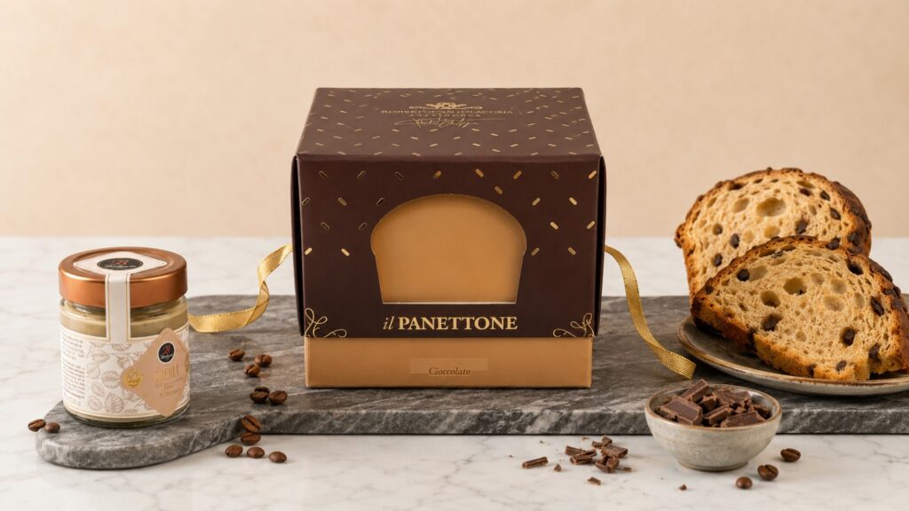 Panettone de chocolate Roberto Cantolacqua con crema de gianduia, café y chocolate