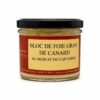 Bloc de Foie Gras de Pato al Muscat du Cap Corse Épicerie Scotto en tarro de cristal sobre fondo blanco