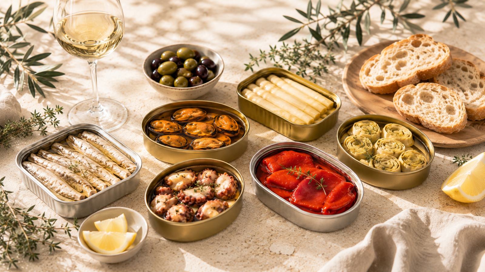 Conservas para aperitivo gourmet con pescado y marisco premium