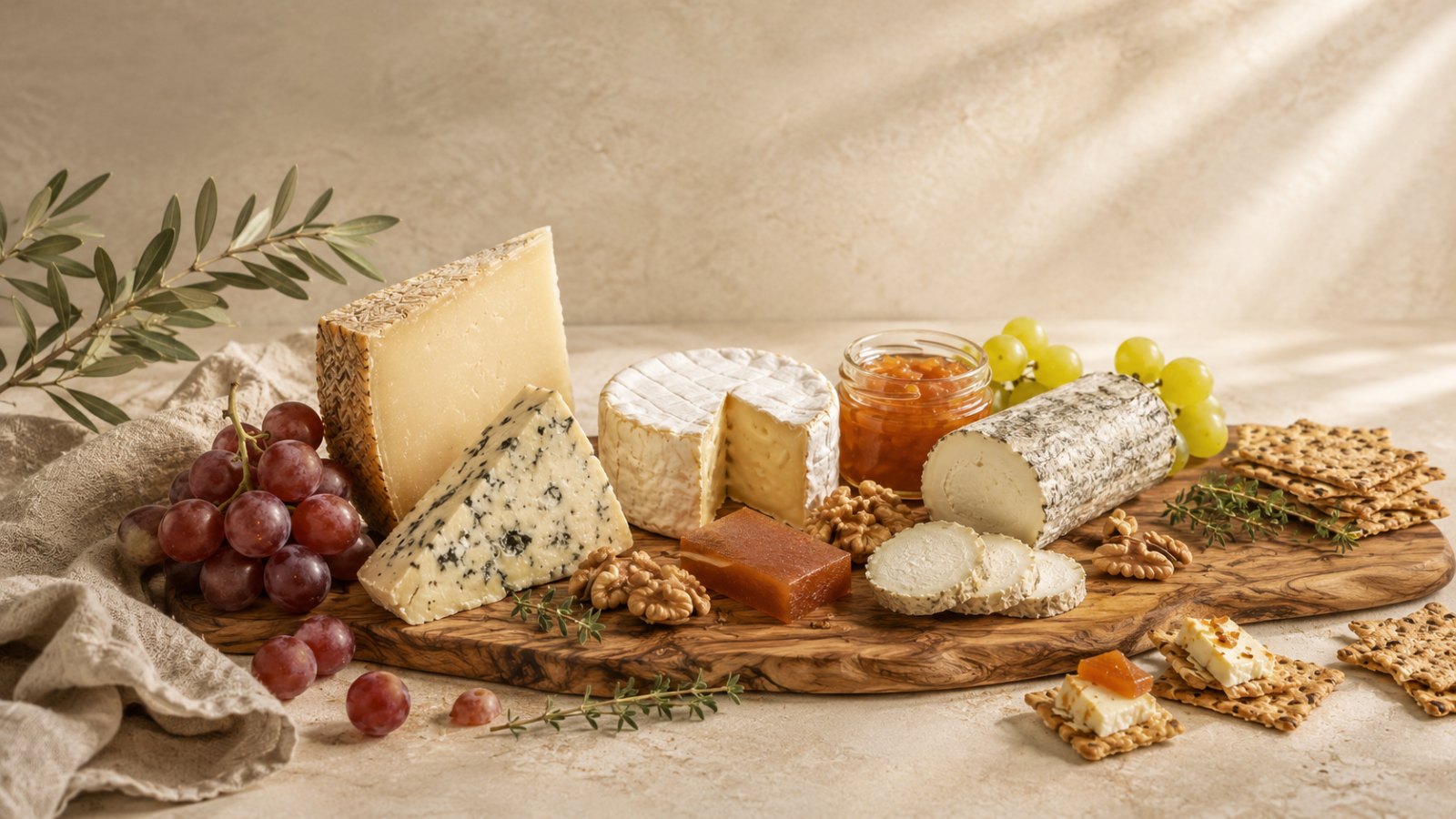 quesos españoles gourmet artesanales con uvas nueces y membrillo