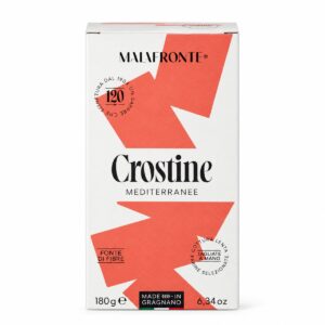 Crostine Mediterráneas Malafronte 180 g en caja, aperitivo italiano crujiente