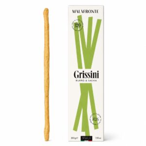 Grissini con Mantequilla y Salvia Malafronte 200 g junto a grissino sobre fondo blanco