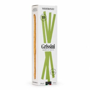 Grissini estirados a mano con mantequilla y salvia Malafronte 200 g en caja vista lateral