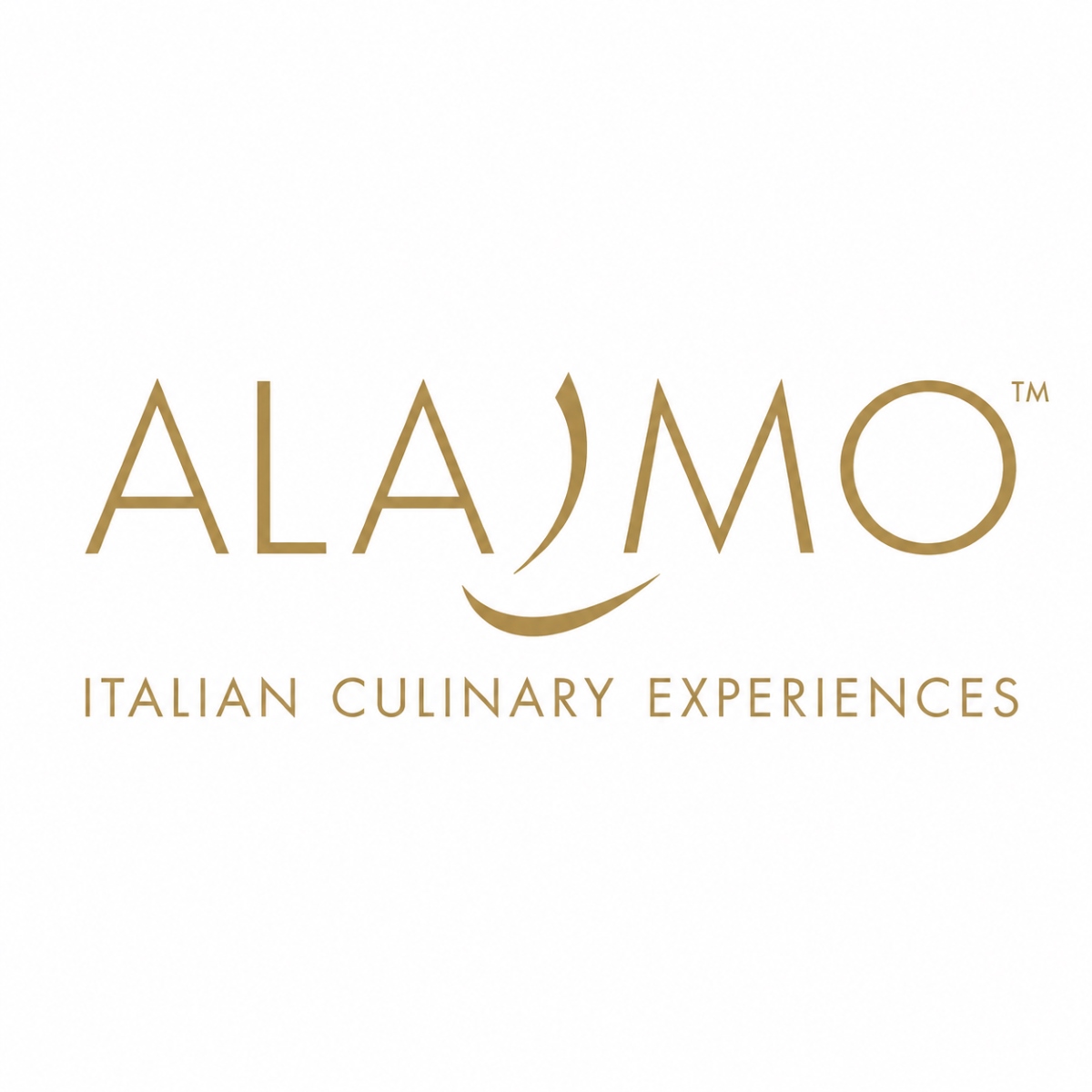 Logotipo Alajmo Italian Culinary Experiences en dorado sobre fondo blanco