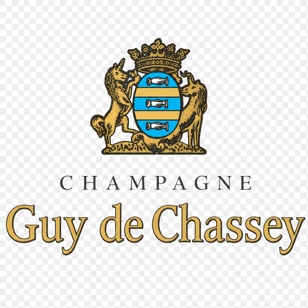Logotipo Champagne Guy de Chassey con escudo y tipografía clásica sobre fondo blanco