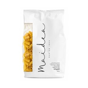 Mezze Maniche sin gluten Maidea 500 g para Magazine AGÁPICO sobre fondo blanco