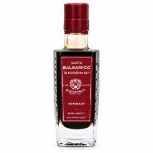Vinagre Balsámico de Módena IGP Bordeaux Malpighi 100 ml de alta densidad, botella de cristal con etiqueta burdeos