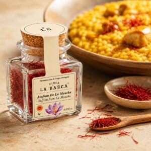 Azafrán de La Mancha DOP Finca La Barca con arroz gourmet