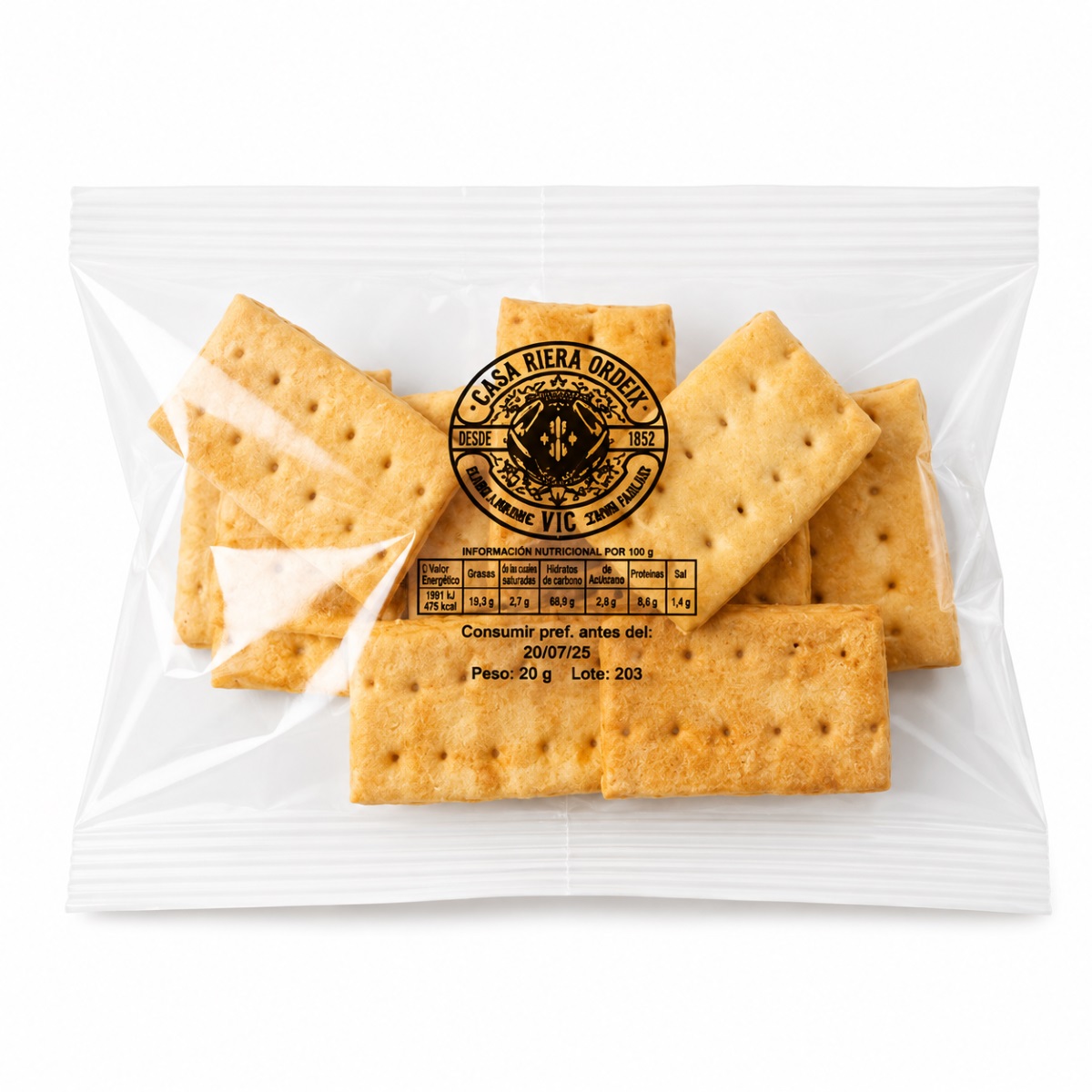 Crackers Casa Riera Ordeix 20 g Crackers Casa Riera Ordeix 20 g para degustación de fuets y embutidos