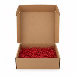 Caja para cestas gourmet pequeñas AGÁPICO con relleno decorativo rojo