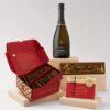 Cesta Corporativa Cava y Chocolate con cava Larus, Moscovitas, chocolate Dubai y Giandujotti Bodrato