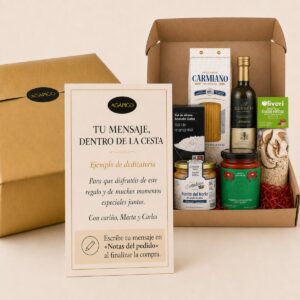 Tarjeta dedicatoria personalizada para Cesta Despensa Gourmet Vuelta a la Rutina Esencial 6 productos