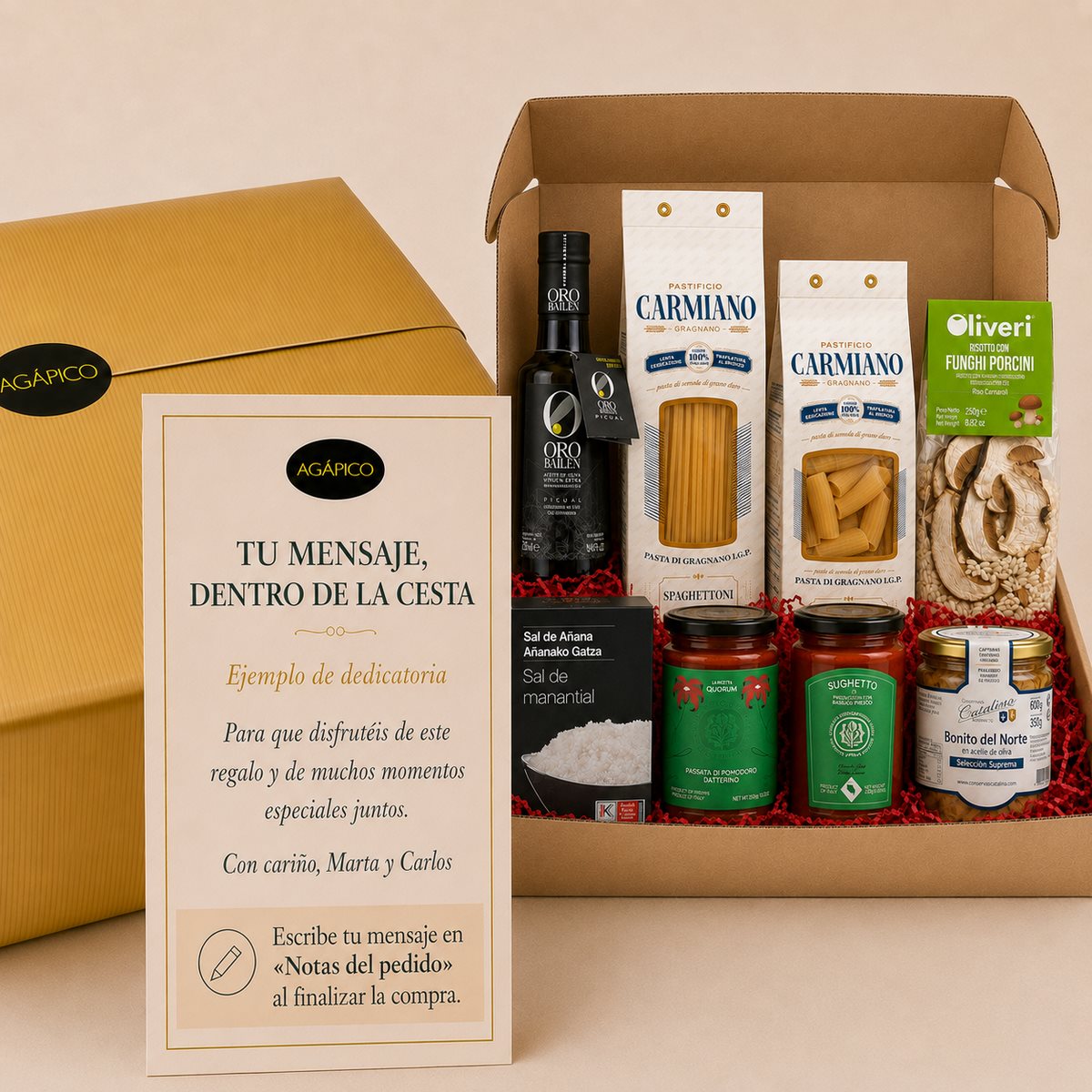 Tarjeta Cesta Despensa Gourmet Vuelta a la Rutina Selección · 8 Productos Tarjeta dedicatoria personalizada para Cesta Despensa Gourmet Vuelta a la Rutina Selección 8 productos
