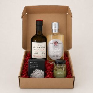 Cesta Despensa Gourmet de Autor Selección 4 productos con aceite ahumado, Prelibato, flor de sal y orégano