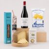 Cesta Gourmet Rioja, Queso e Ibéricos Esencial con vino Rioja, queso curado, salchichón ibérico, patatas fritas y crackers