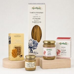 Cesta Gourmet de Trufa y Setas Selección con tagliatelle, salsa de boletus y trufa, crema de porcini y crackers