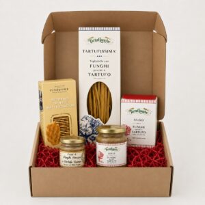 Cesta Gourmet de Trufa y Setas Selección 4 productos en caja regalo con Tartufissima, salsa de trufa, crema de porcini y crackers