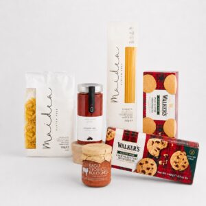 Cesta Regalo Sin Gluten Esencial con pasta Maidea, salsas italianas y galletas Walkers