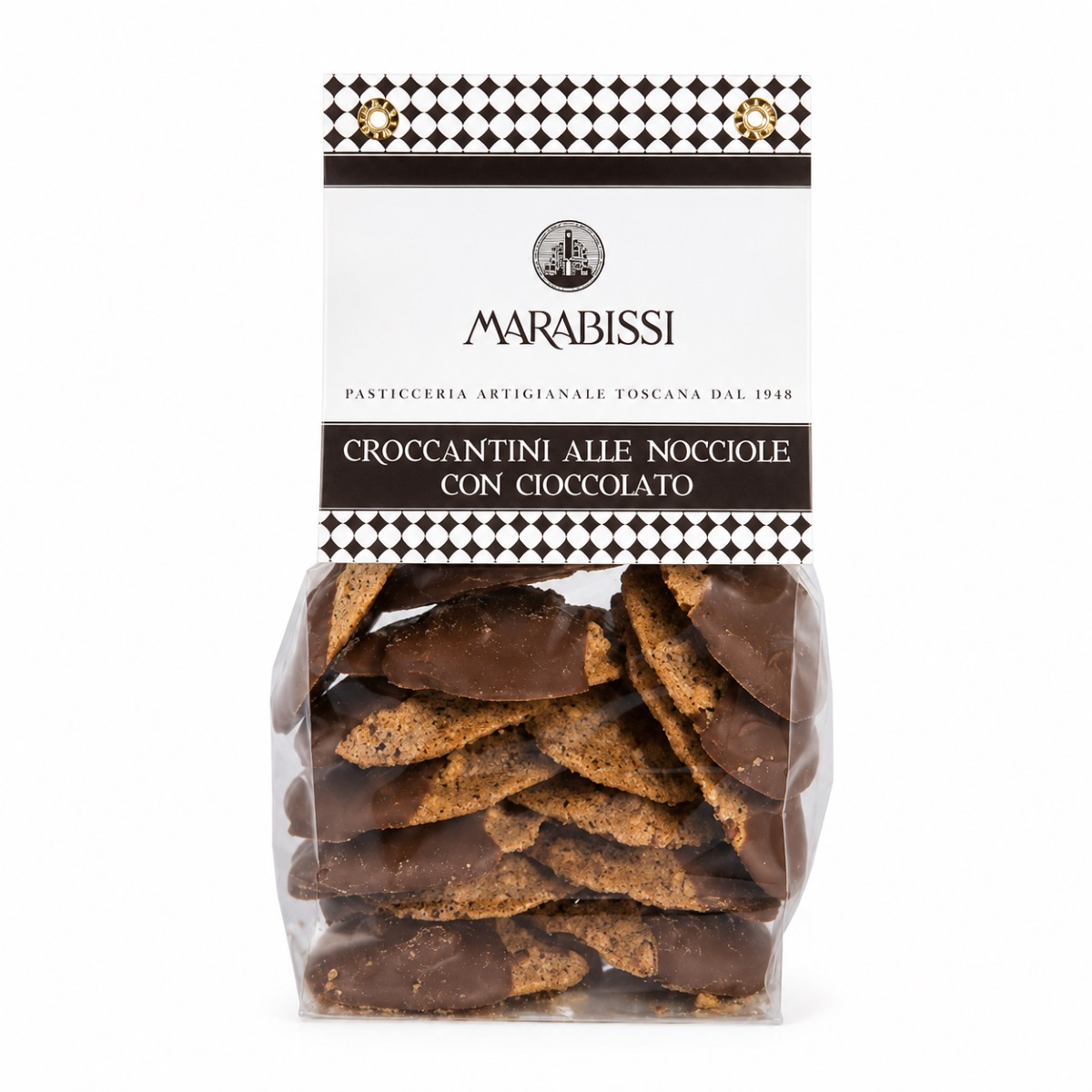 Galletas Crujientes de Avellana y Chocolate Marabissi Croccantini 150 g Galletas Crujientes de Avellana y Chocolate con Leche Marabissi Croccantini 150 g en bolsa