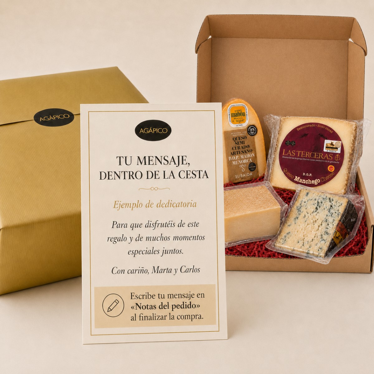 Tarjeta Selección Gourmet de Quesos Españoles · 4 Productos Tarjeta dedicatoria personalizada para Selección Gourmet de Quesos Españoles 4 productos