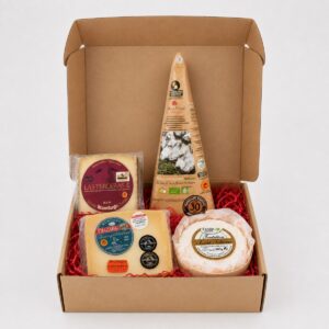 Selección Gourmet de Quesos Europeos 4 productos en caja regalo con Manchego, Idiazábal, Parmigiano Reggiano y Saint-Félicien
