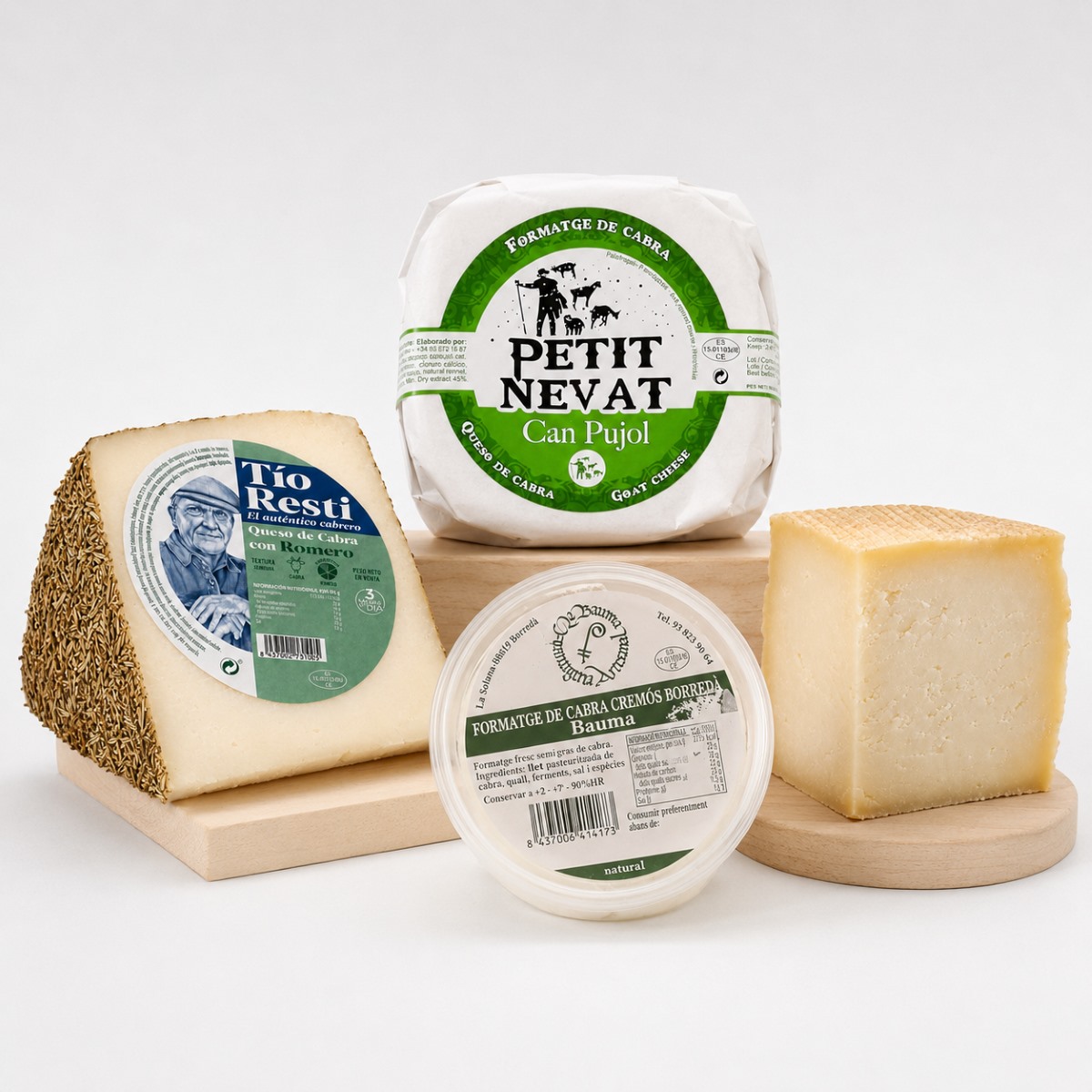 Selección Gourmet de Quesos de Cabra · 4 Productos Selección Gourmet de Quesos de Cabra 4 productos con Petit Nevat, Tío Resti con romero, Bauma y queso curado