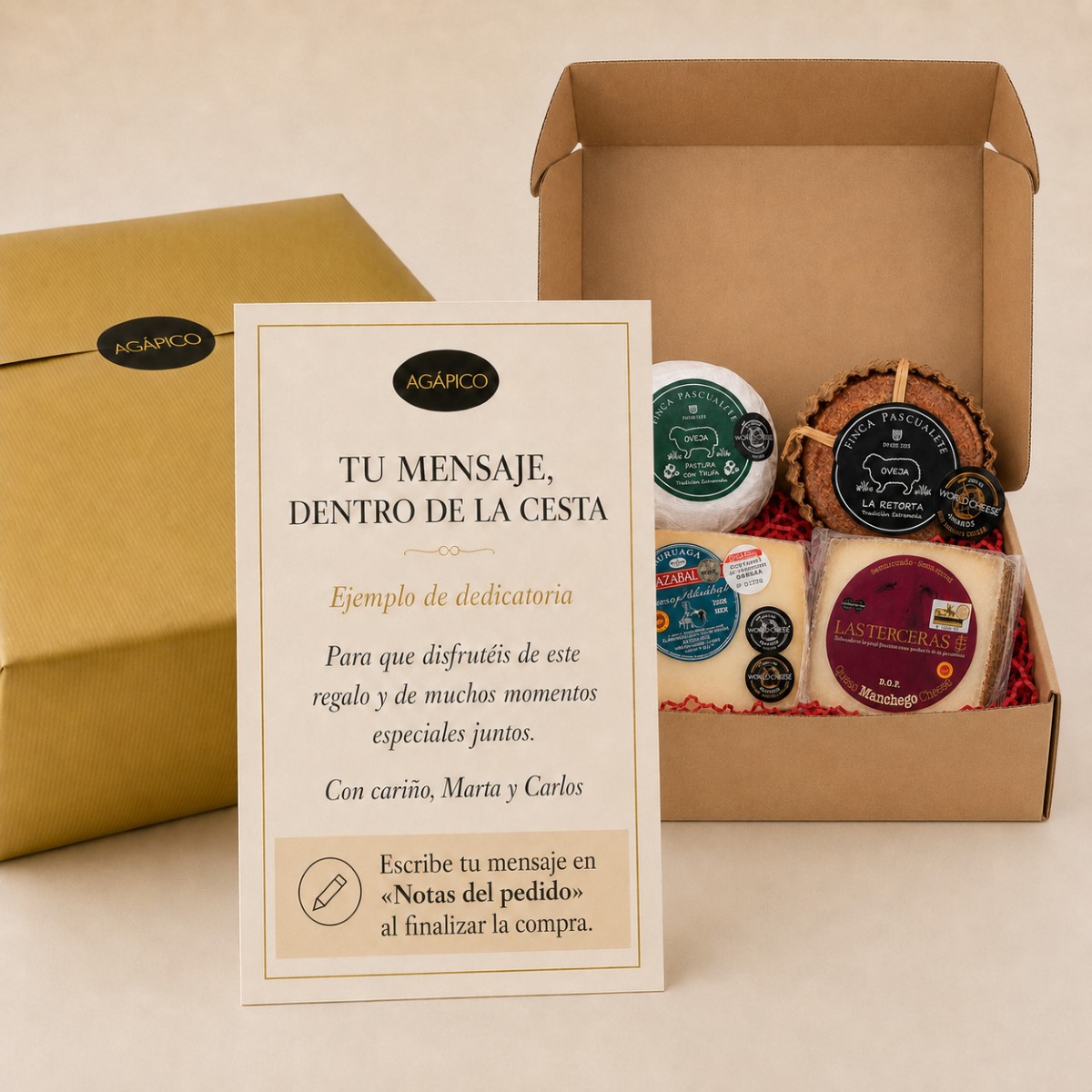Tarjeta Selección Gourmet de Quesos de Oveja · 4 Productos Tarjeta dedicatoria personalizada para Selección Gourmet de Quesos de Oveja 4 productos