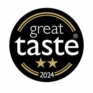 Sello Great Taste 2024 con 2 estrellas en negro, blanco y dorado