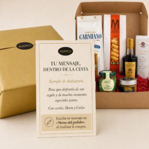 Tarjeta dedicatoria personalizada para Cesta Gourmet de Pasta Italiana Esencial 6 productos