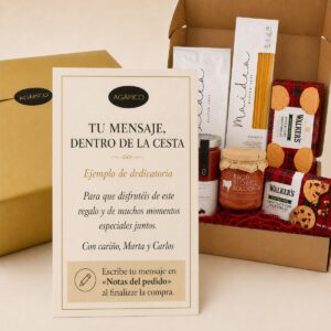 Tarjeta dedicatoria personalizada para Cesta Regalo Sin Gluten Esencial 6 productos