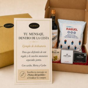 Tarjeta dedicatoria personalizada para Cesta Vermut Gourmet con Conservas de Marisco 5 productos