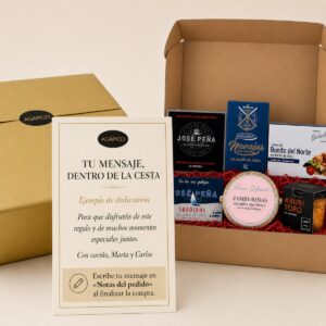 Tarjeta dedicatoria personalizada para Cesta de Conservas Gourmet del Mar Esencial 6 productos