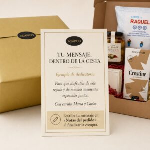 Tarjeta dedicatoria personalizada para cestas gourmet AGÁPICO con caja regalo