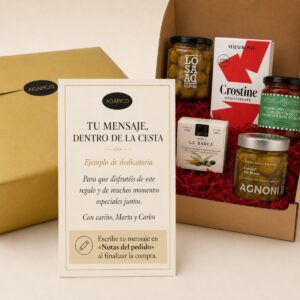 Tarjeta dedicatoria personalizada para Cesta Aperitivo Gourmet Sin Alcohol Esencial 5 productos