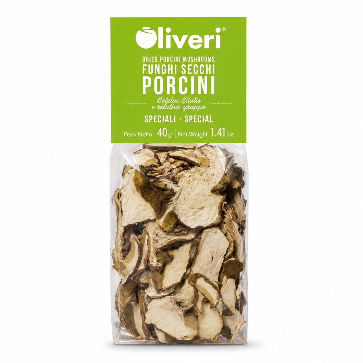 Boletus Porcini Secos Calidad Especial Oliveri Piemonte · 40 g Boletus Porcini Secos Calidad Especial Oliveri Piemonte 40 g en bolsa transparente