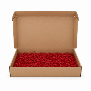 Caja de Regalo Gourmet Grande AGÁPICO abierta con relleno decorativo rojo
