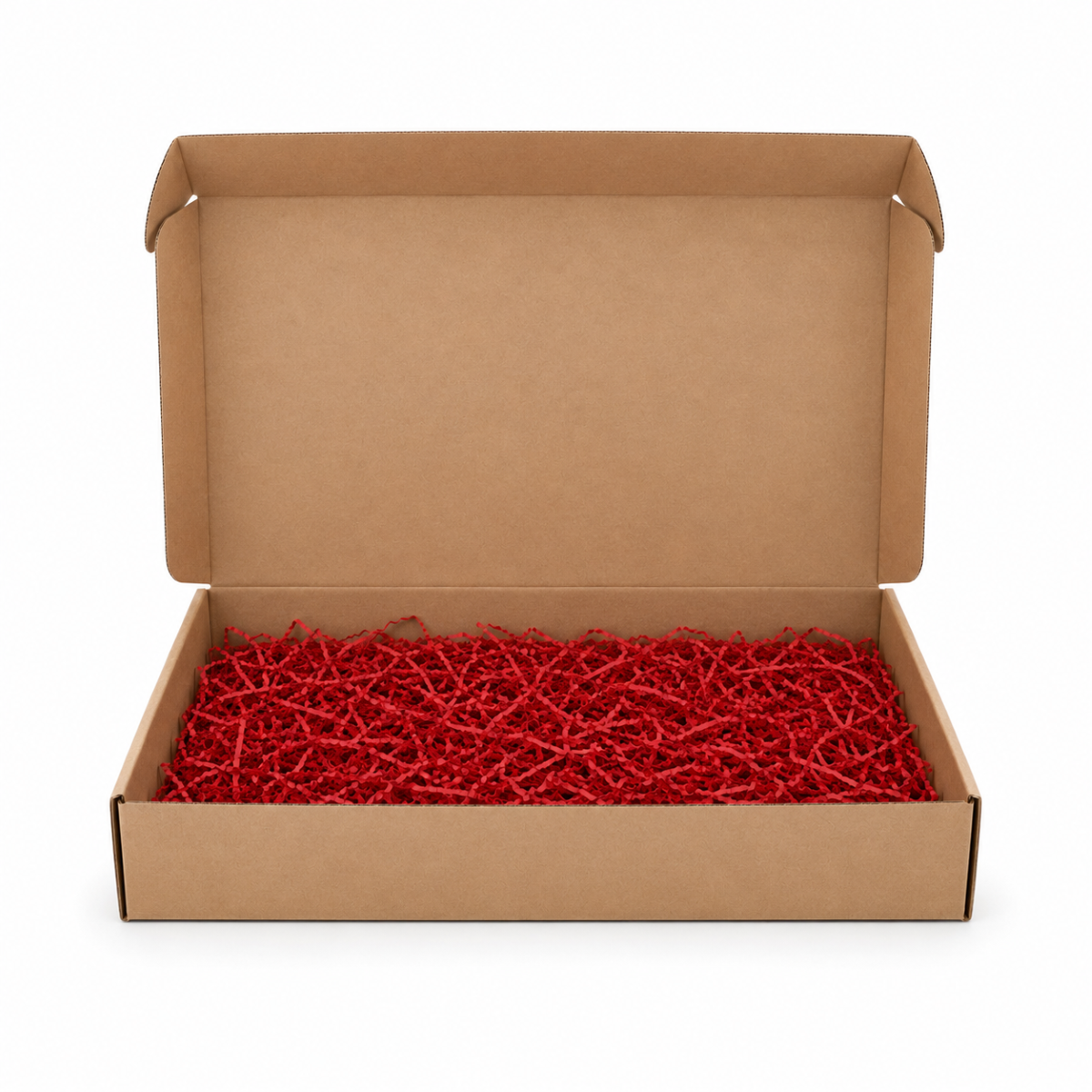 Caja de Regalo Gourmet Grande AGÁPICO Caja de Regalo Gourmet Grande AGÁPICO abierta con relleno decorativo rojo
