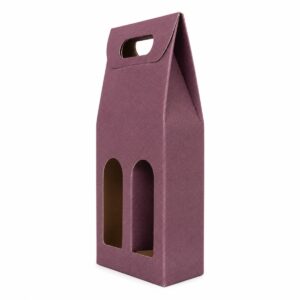Caja de Regalo para 2 Botellas AGÁPICO en color burdeos con asa y ventanas frontales
