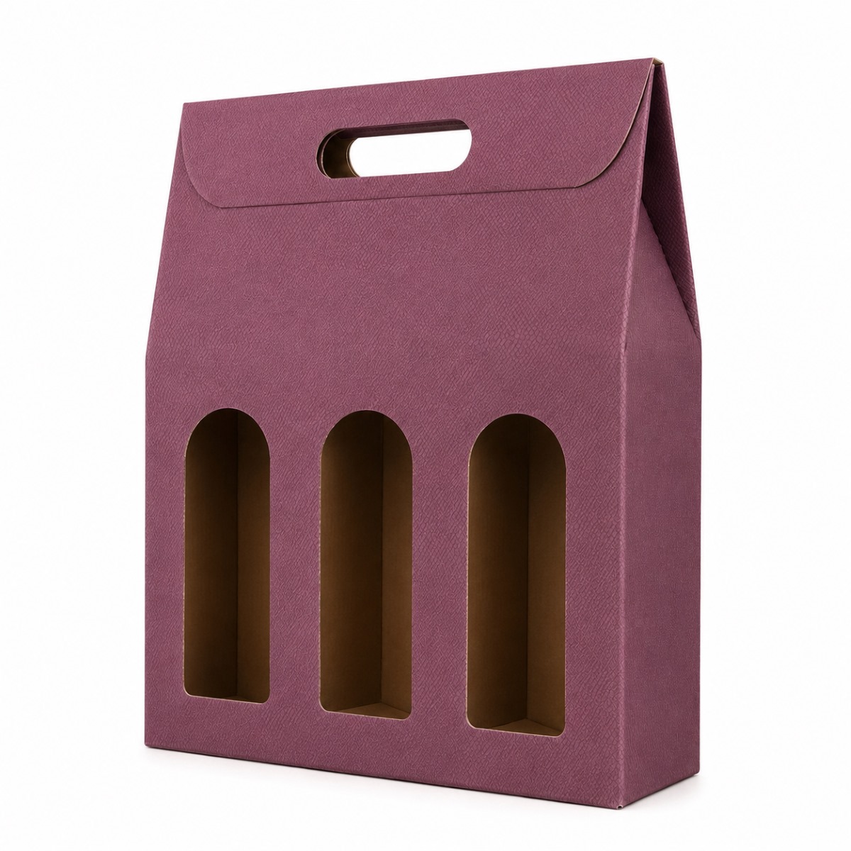 Caja de Regalo para 3 Botellas AGÁPICO Caja de Regalo para 3 Botellas AGÁPICO en color burdeos con asa y tres ventanas frontales