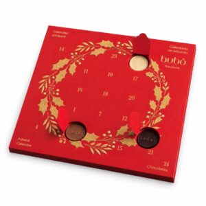 Calendario de Adviento Bubó Barcelona con 24 chocolatinas 107 g abierto con chocolates
