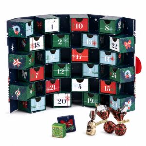 Calendario de Adviento Venchi 2026 con 32 bombones abierto con cajones numerados y chocolates italianos