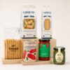 Cesta Corporativa Cena Italiana Gourmet 6 productos con pasta Carmiano, grissini, tomate San Marzano, passata datterino y pesto genovese