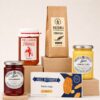 Cesta Corporativa Desayuno Gourmet sin Refrigeración 5 productos con café Vezzali, miel de tomillo, mermelada, lemon curd y galletas