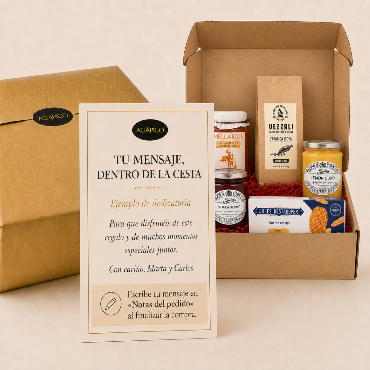 Tarjeta Cesta Corporativa Desayuno Gourmet sin Refrigeración · 5 Productos Tarjeta dedicatoria personalizada para Cesta Corporativa Desayuno Gourmet sin Refrigeración 5 productos