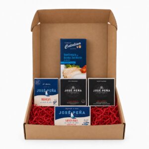 Cesta Corporativa de Conservas Gourmet de las Rías 5 productos en caja regalo con ventresca, navajas, zamburiñas, mejillones y sardinas